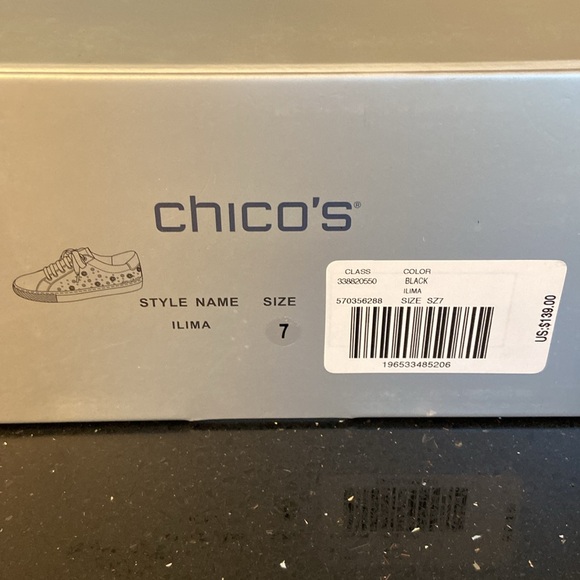 NIB Chico’s Black w/ Gold & Silver Metallic Rivets, Beads, Pave ILIMA Sneakers - Picture 15 of 15